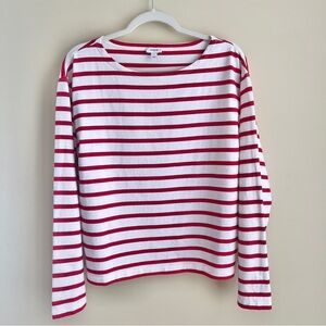 J. Crew Factory Knit Top Women's Large Rugby Stripes White Red Preppy Nautical